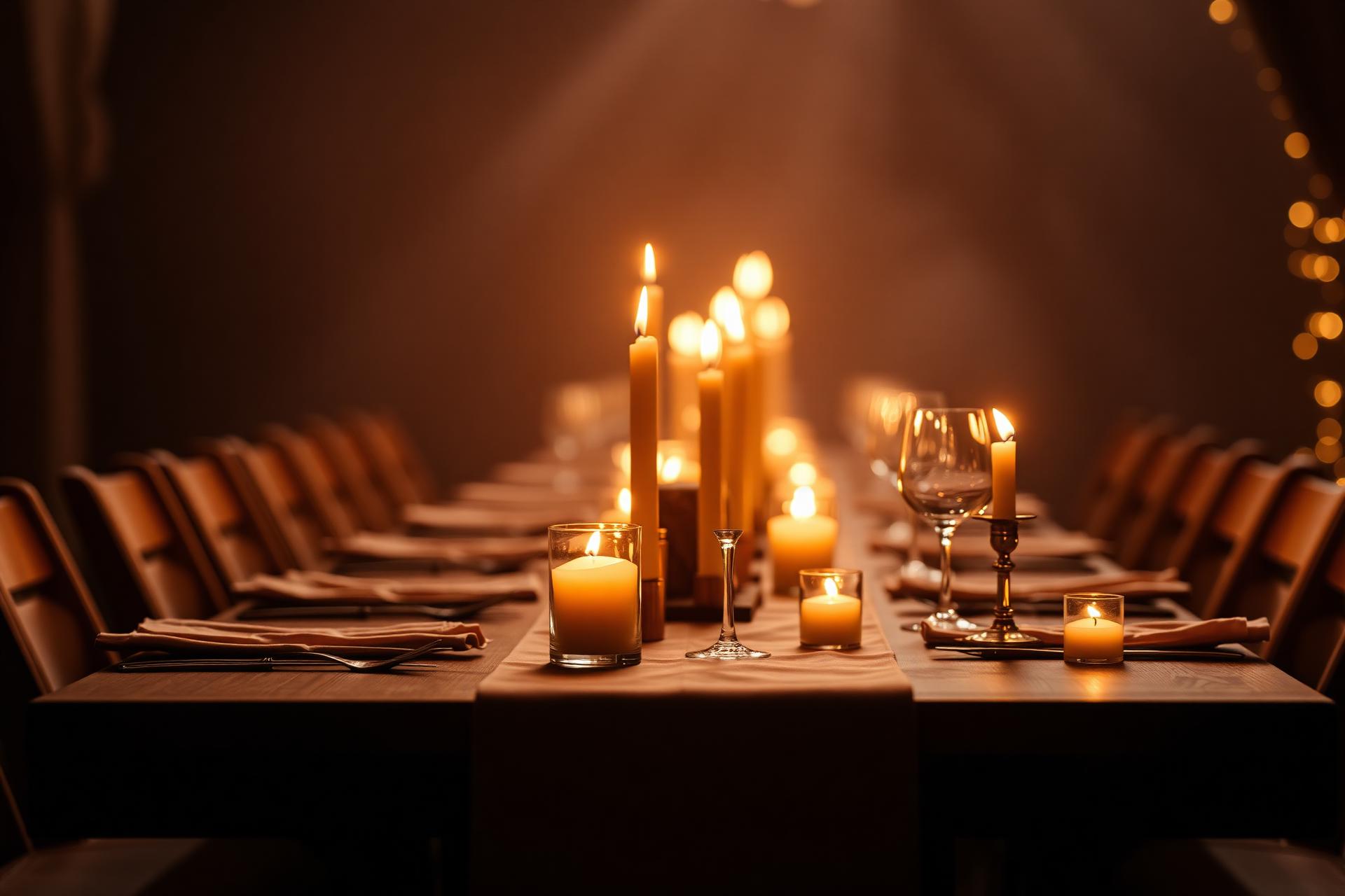 Candlelit long table at golden hour